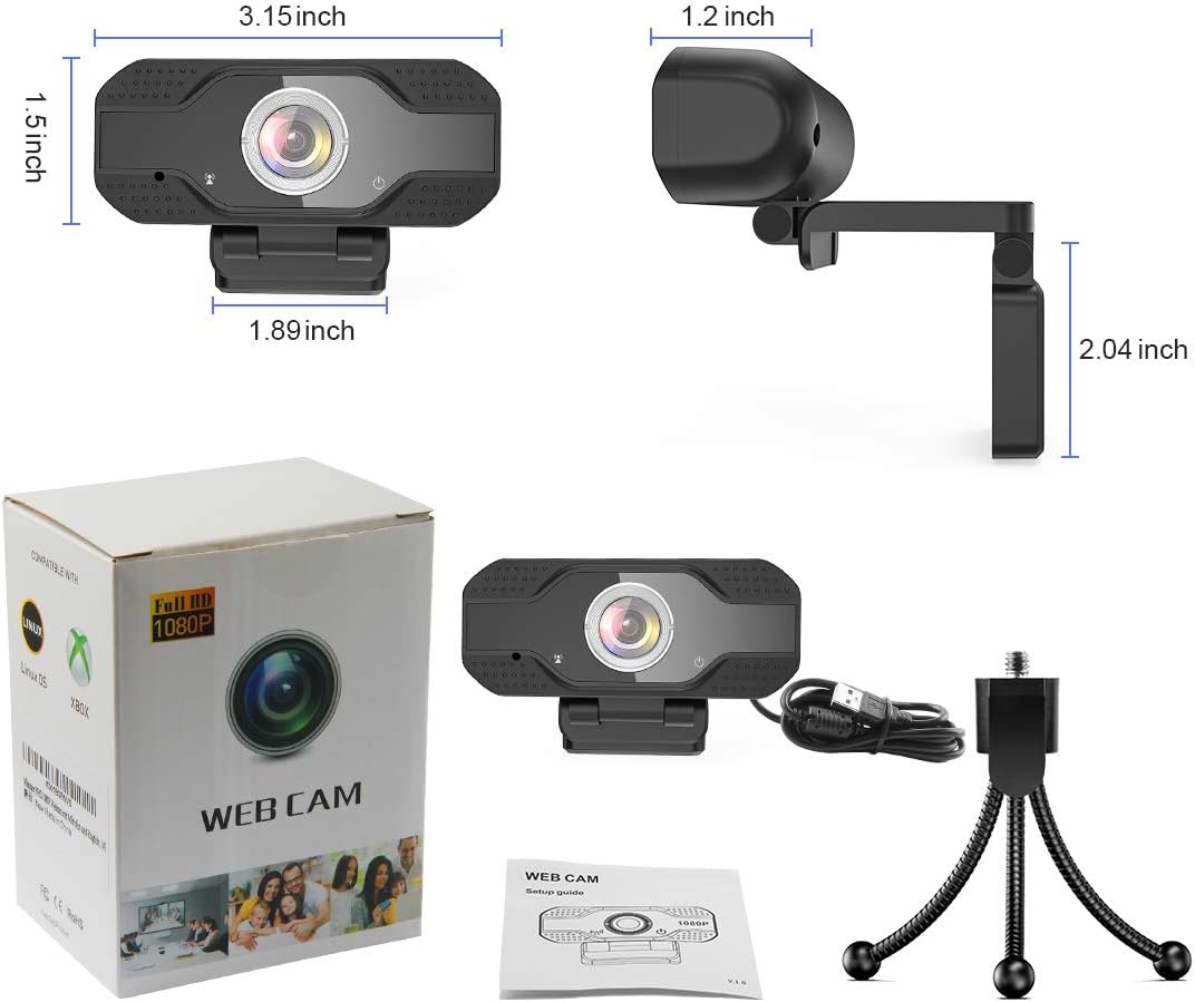 Mksutary 1080p Full HD Webcam USB 2.0 with Tripod